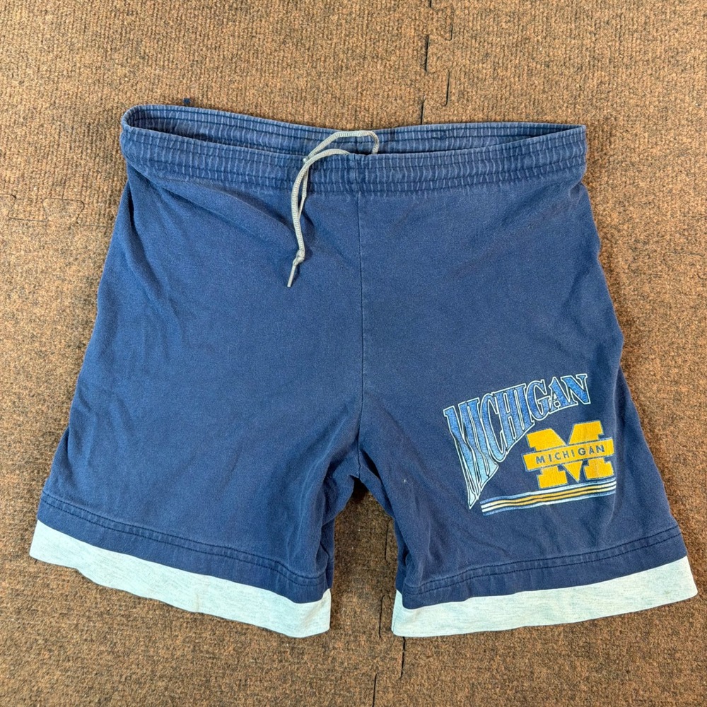 Mascot Sportswear Michigan Wolverines Shorts Mens L Blue Cotton Made in USA Vtg